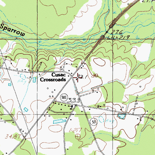 Topographic Map of Cusac Crossroads, SC