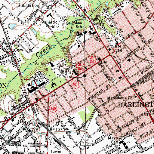 Topographic Map of Darlington, SC