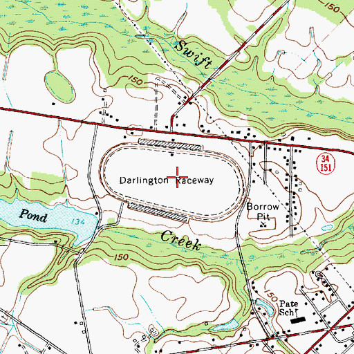 Topographic Map of Darlington Raceway, SC