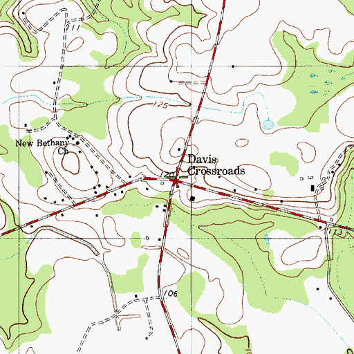 Topographic Map of Davis Crossroads, SC