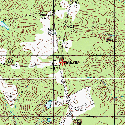 Topographic Map of Dekalb, SC