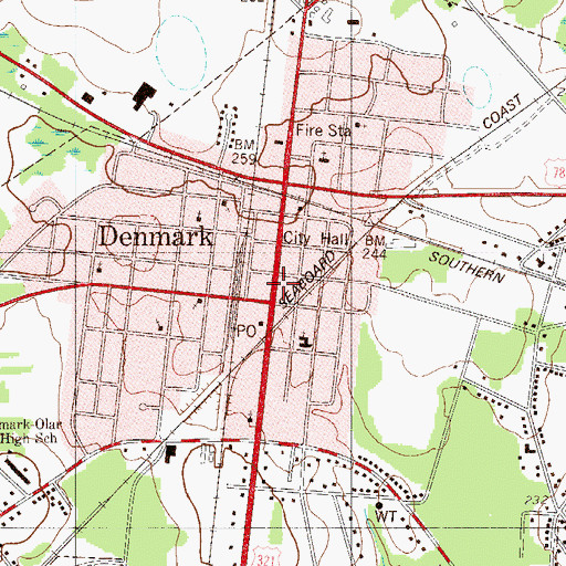 Topographic Map of Denmark, SC