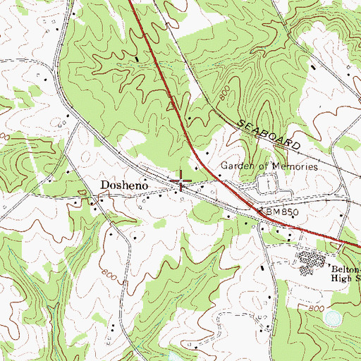 Topographic Map of Dosheno, SC