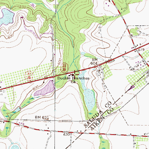 Topographic Map of Double Branches Church, SC