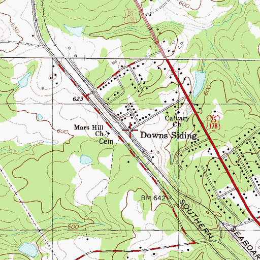 Topographic Map of Downs Siding, SC