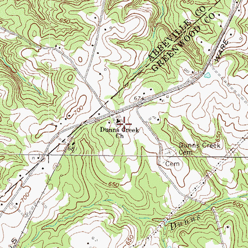 Topographic Map of Dunns Creek Church, SC