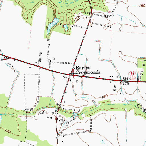 Topographic Map of Earlys Crossroads, SC