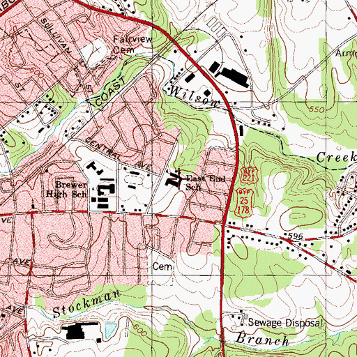 Topographic Map of East End School, SC
