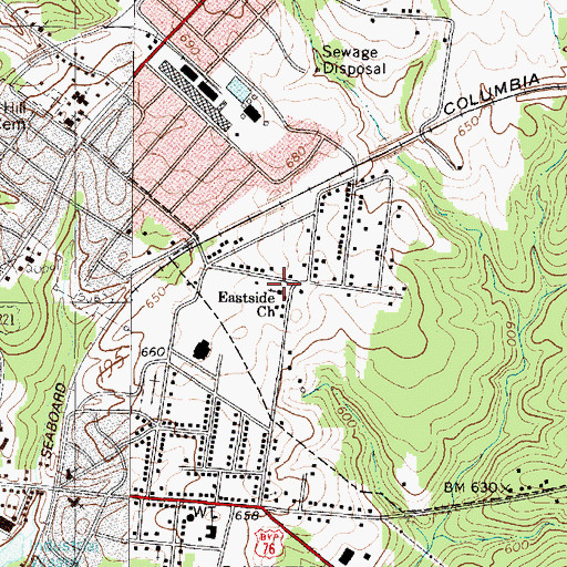 Topographic Map of Eastside Church, SC