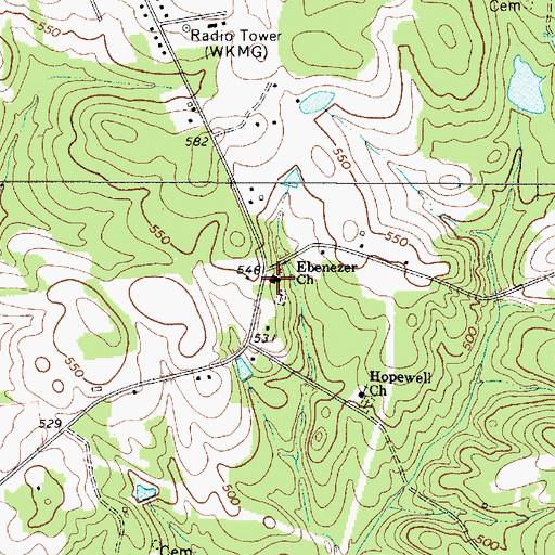 Topographic Map of Ebenezer Church, SC