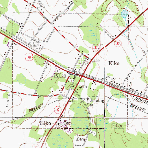 Topographic Map of Elko, SC