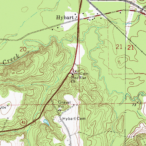 Topographic Map of Pine Flat Baptist Church, AL