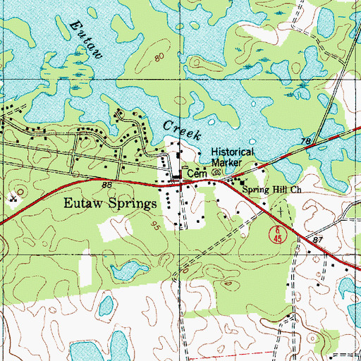 Topographic Map of Eutaw Springs, SC
