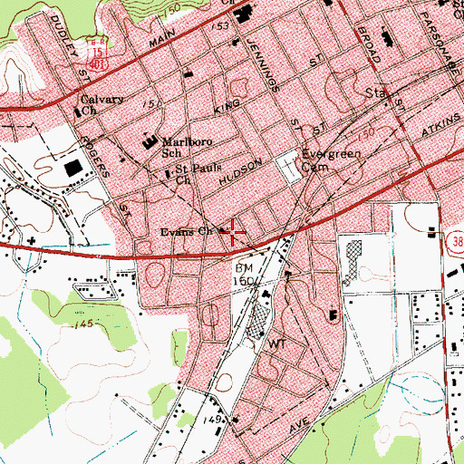Topographic Map of Evans Church, SC