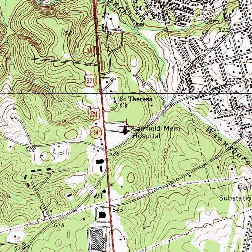 Topographic Map of Fairfield Memorial Hospital, SC
