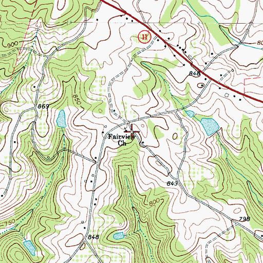 Topographic Map of Fairview Baptist Church, SC