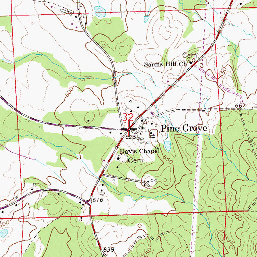 Topographic Map of Pine Grove, AL