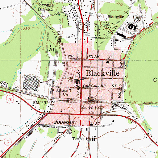 Topographic Map of First Baptist Church, SC