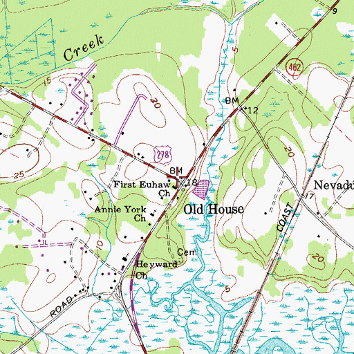 Topographic Map of First Euhaw Church, SC