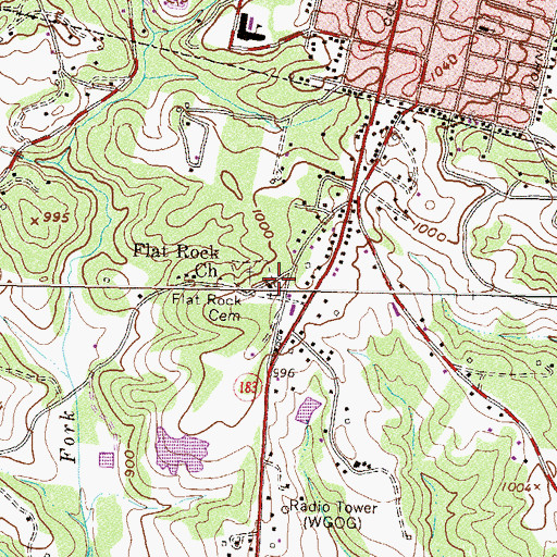 Topographic Map of Flat Rock Baptist Church, SC