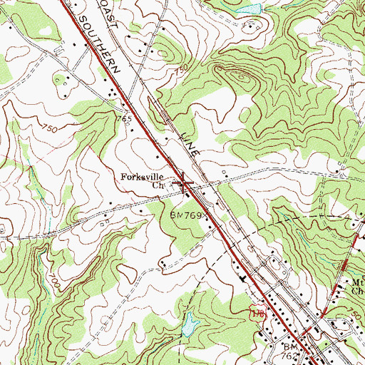 Topographic Map of Forksville Baptist Church, SC