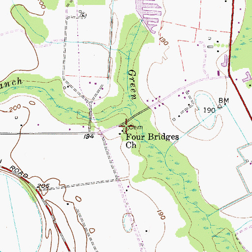 Topographic Map of Four Bridges Church, SC