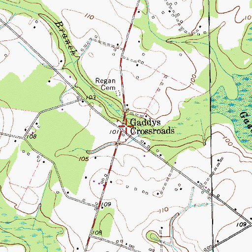 Topographic Map of Gaddys Crossroads, SC
