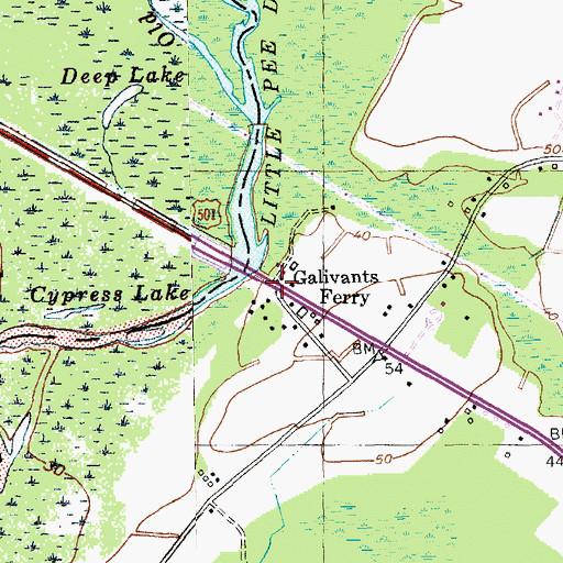 Topographic Map of Galivants Ferry, SC