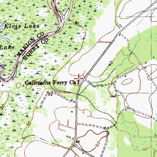 Topographic Map of Gallivants Ferry Church, SC