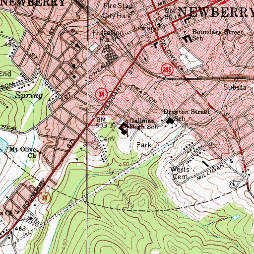Topographic Map of Gallman Elementary School, SC