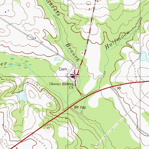 Topographic Map of Ghents Branch Baptist Church, SC