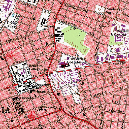 Topographic Map of Providence Hospital, SC