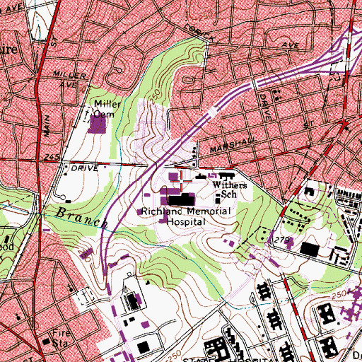 Topographic Map of Palmetto Richland Memorial Hospital, SC