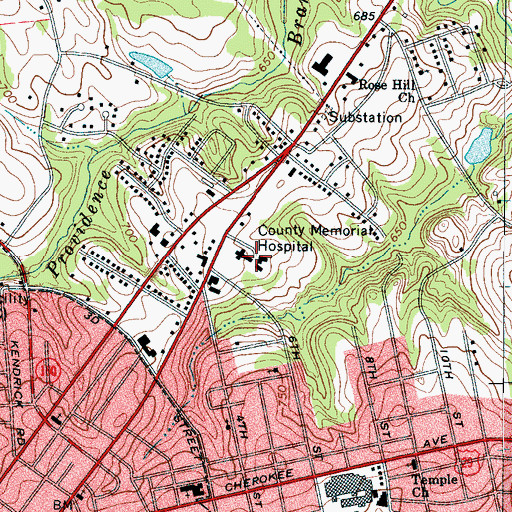 Topographic Map of County Memorial Hospital, SC