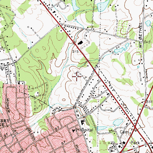 Topographic Map of Newberry County Memorial Hospital, SC