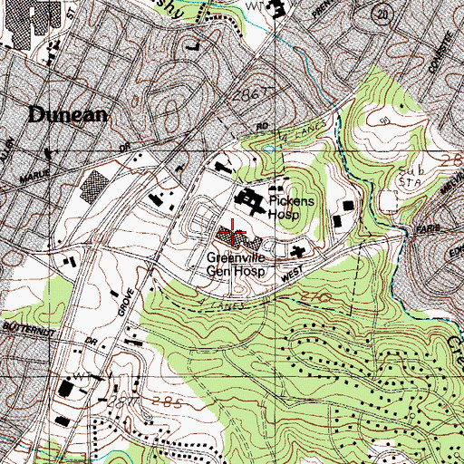 Topographic Map of Greenville Memorial Hospital, SC