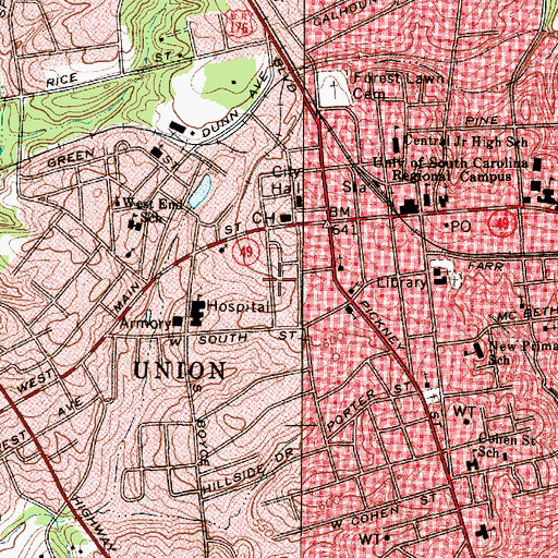 Topographic Map of Union Community Hospital (historical), SC