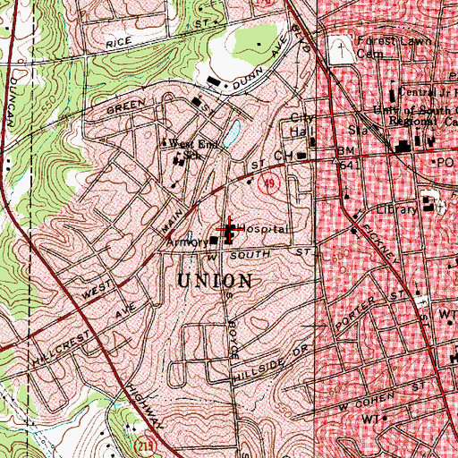 Topographic Map of Union Medical Center, SC