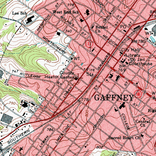 Topographic Map of Cherokee County Health Center, SC
