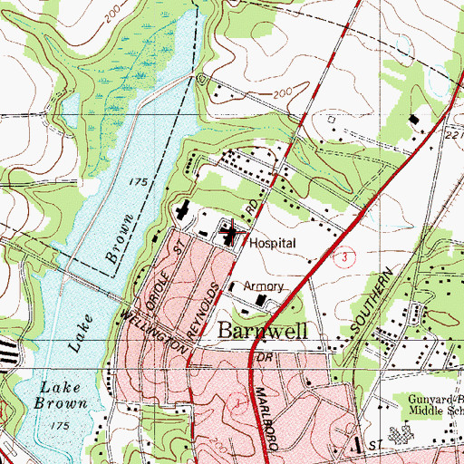 Topographic Map of Barnwell County Hospital, SC
