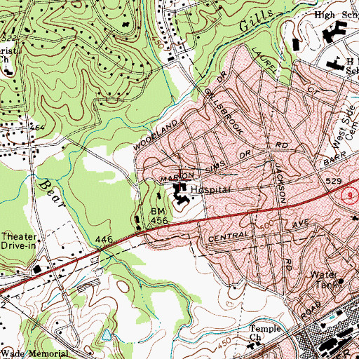 Topographic Map of Marion Sims Memorial Hospital, SC
