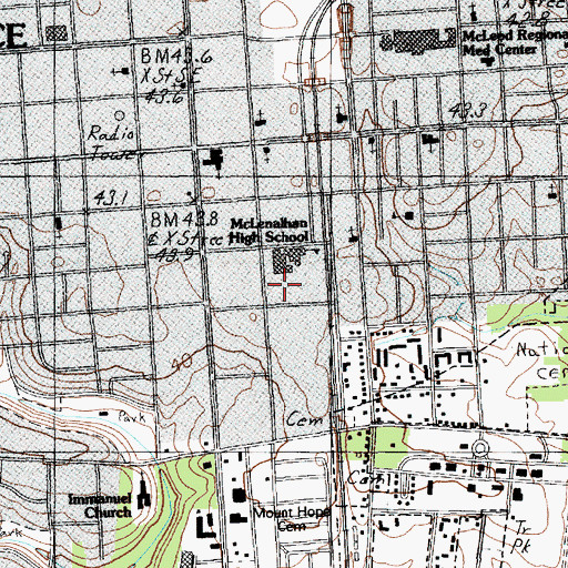 Topographic Map of Carolinas Hospital System - Cedar Tower Rehabilitation Hospital, SC