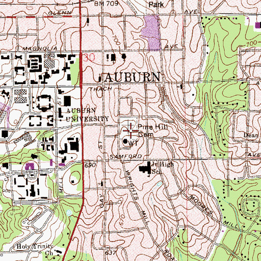 Topographic Map of Pine Hill Cemetery, AL
