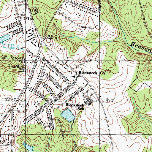 Topographic Map of Blackstock Church, SC