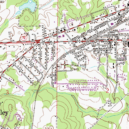Topographic Map of Pine Hill Cemetery, AL