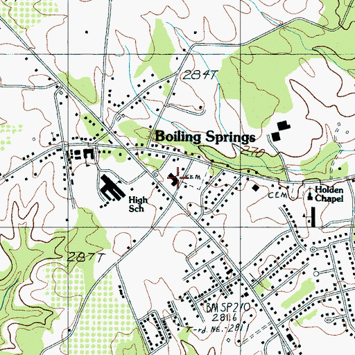 Topographic Map of Boiling Springs First Baptist Church, SC