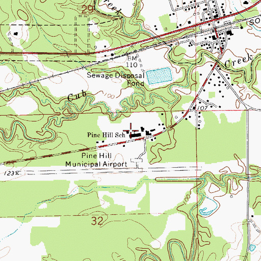 Topographic Map of Pine Hill School, AL