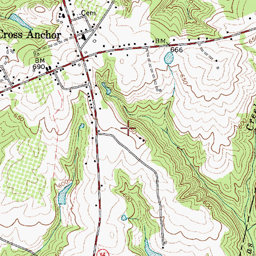 Topographic Map of Cross Anchor School (historical), SC