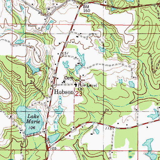 Topographic Map of Pine Level Baptist Church, AL