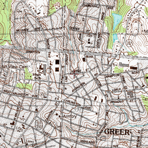 Topographic Map of Greentown Park, SC